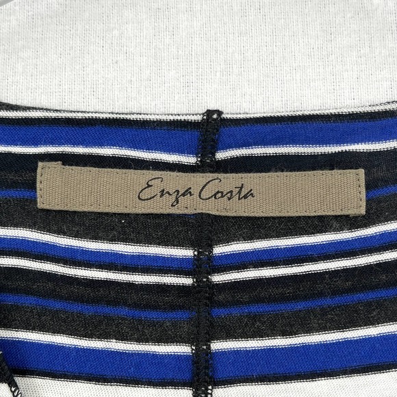 ENZA COSTA Dress Womens Medium Black Blue White Striped Long Sleeve V-neck Midi - Picture 8 of 13